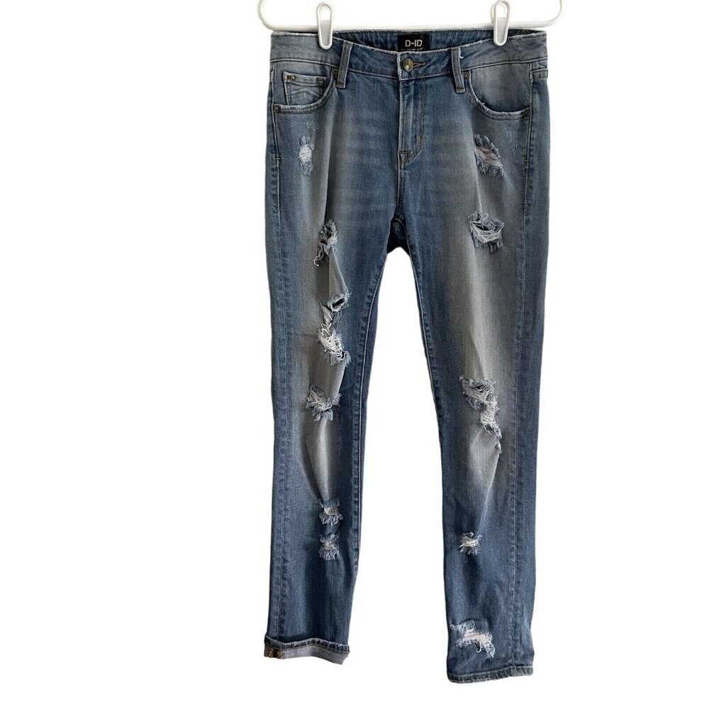 D-ID Denim Island Women 26 Light Wash Distressed Paris Slouchy Skinny Jeans